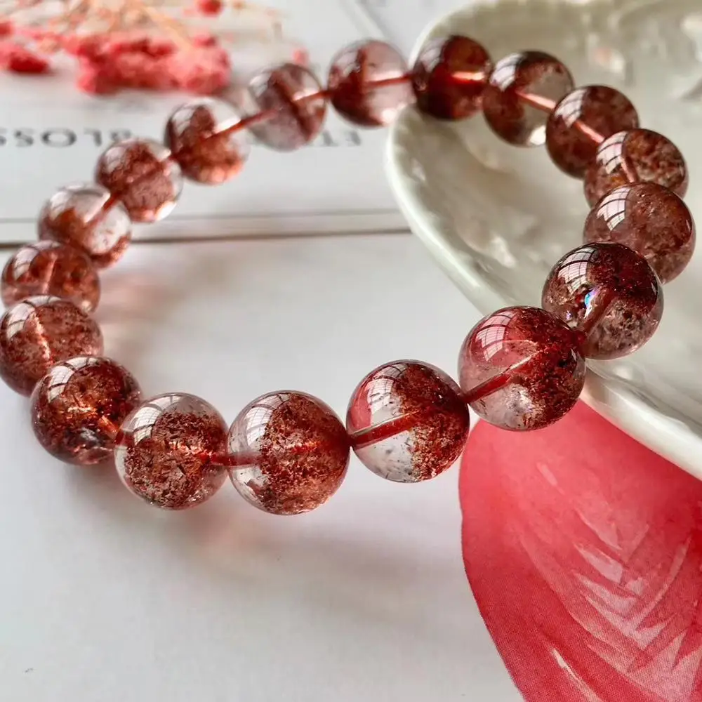 

Genuine Natural Lepidocrocite Quartz Red Super Seven 11.2mm Clear Round Bead Stretch Crystal Women Bracelets Certificate AAAAA