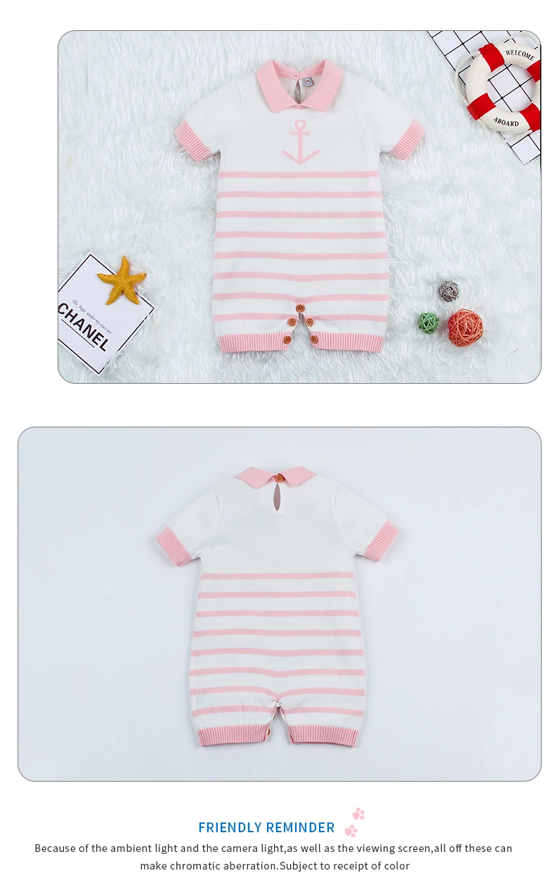 Macacão de Bebê Recém nascidos de Manga Traje de Uma Verão Tarja Crochê Bebê Menina Menino Macacão Crianças Jumpsuit Roupas Curta Azul Peça 10 baby rompers