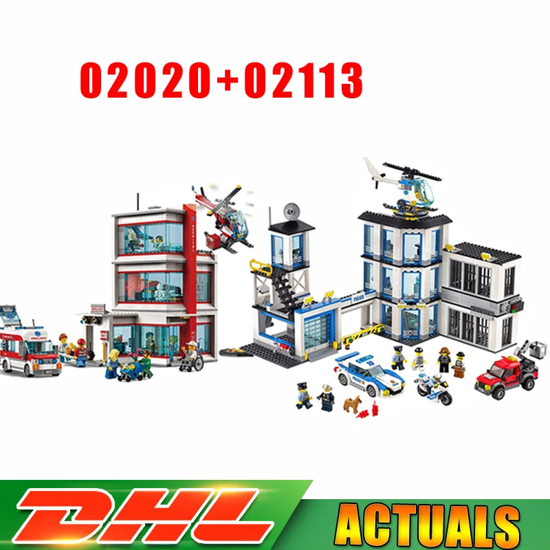 

LEPIN 02020 965Pcs The New Police Station Set +02113 Hospital Building Blocks Bricks Toys Compatible LegoINGlys 60141 60204