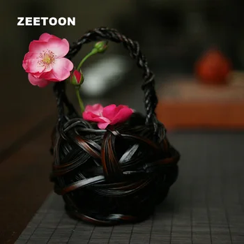 

Zen ikebana Japanese Style Vintage Handmade Bamboo Weave Vase Flower Baskets Tabletop Flowerware Accessories Flower Jardiniere