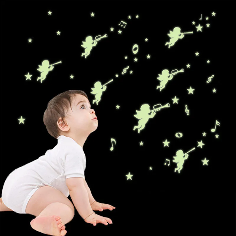 Home Decor Glow In The Dark Angel Wall Stickers Decal Baby Kids Bedroom