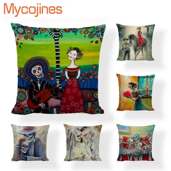 

Mexican Sugar Skull Cushion Cover Wedding Gifts Dia De Los Muertos Decoration Home Decor Gaming Chair Day Of The Dead Pillowcase