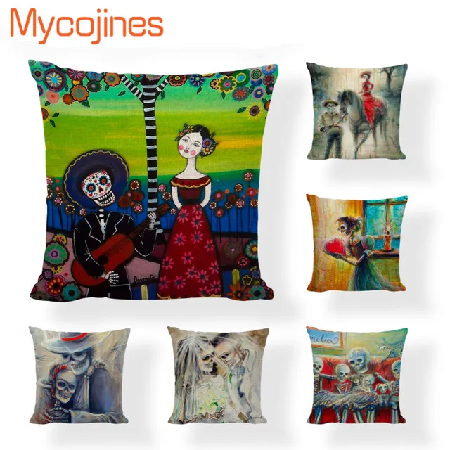 Mexican Sugar Skull Cushion Cover Wedding Gifts Dia De Los Muertos Mexican Sugar Skull Cushion Cover Wedding Gifts Dia De Los Muertos Decoration Home Decor Gaming Chair