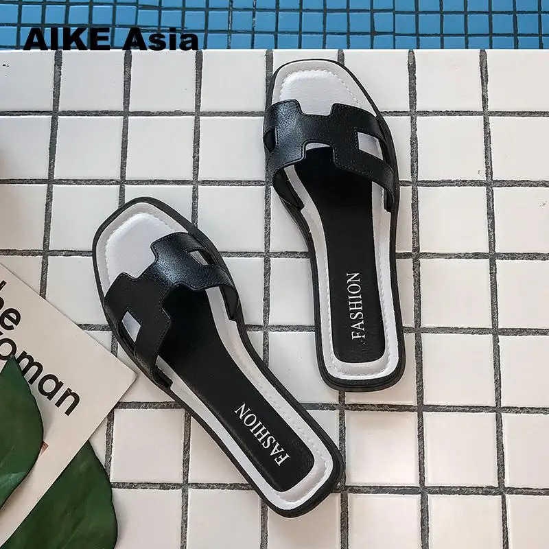 

Plus Size 36-41 Women Shoes 2018 New Spring Summer Sandals Air Non-slip Skid Resistance Light Soft Black Leather Slipper Fashion