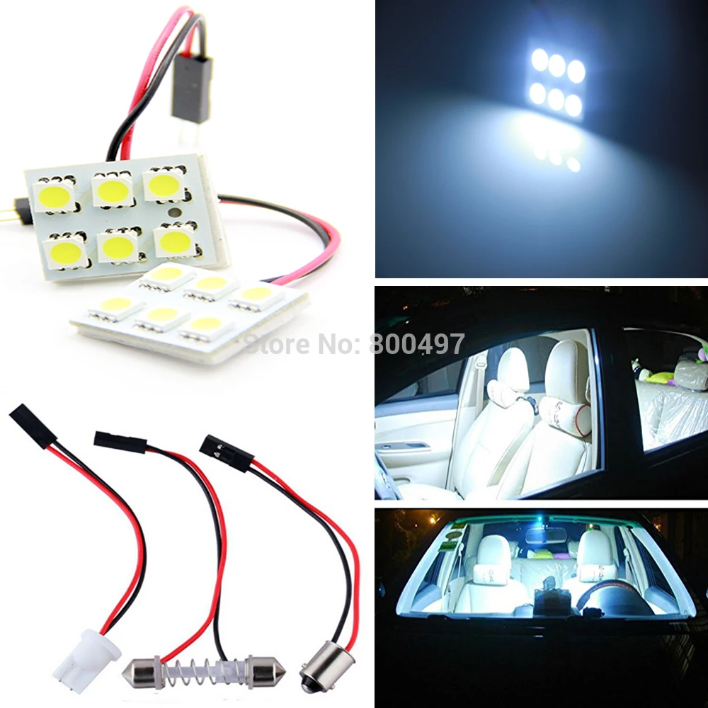 

2 Sets of T10 Festoon BA9S 6 SMD High Power 5050 Reading Dome Lights Car Interior Lights Super White 12V DC with Adapter Bases
