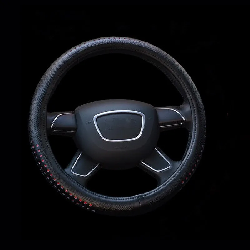 38 см роскошные черные из натуральной кожи рулевого колеса автомобиля крышки дышащий Авто Стайлинг для Volkswagen Bora Audi A4L Buick Excelle