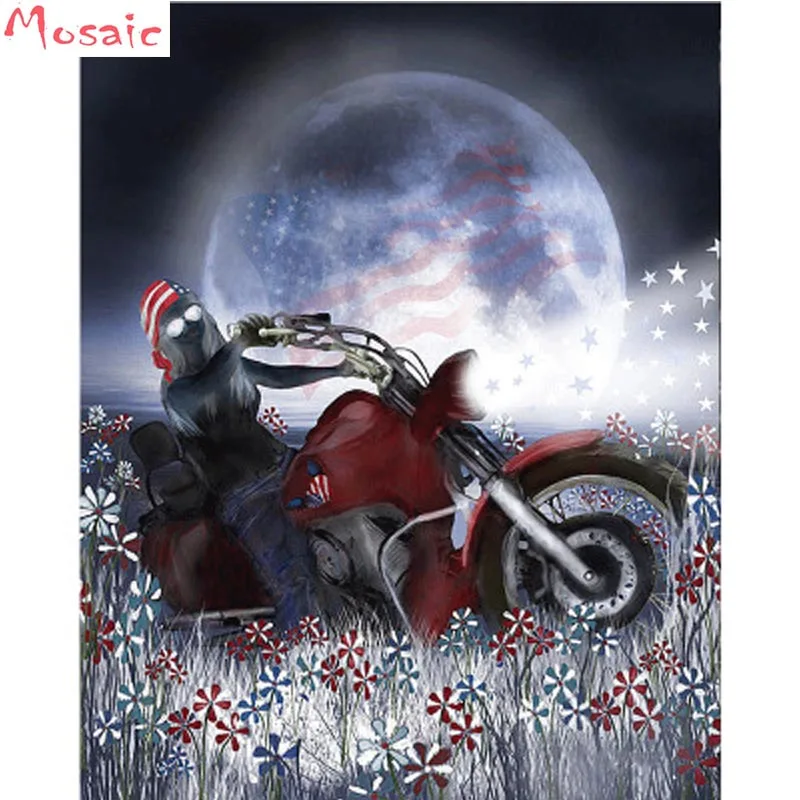 

motorcycle Diamond Painting Full Square Diamond Embroidery skull Needlework Cross Stitch Diamond Mosaic Rhinestones Home Decor