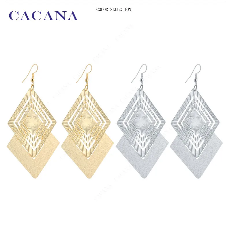 CACANA Dangle Long Earrings Hollow Rhombus Style For Women Bijouterie Wholesale Hot Sale No.A99 A100