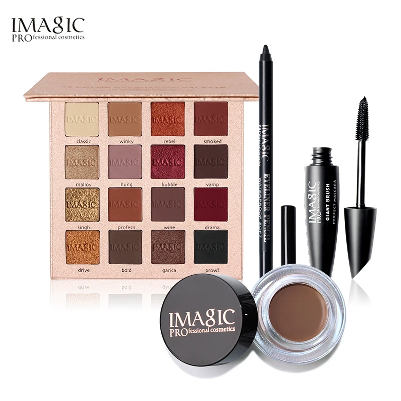 Cores da Paleta da Sombra de Maquiagem Delineador em Gel Rímel e Lápis de Sobrancelha Imagic Marca Set Diária 6 Preto Caneta Creme 4 Pçs - 1 Cores Da Paleta Da Sombra de Maquiagem