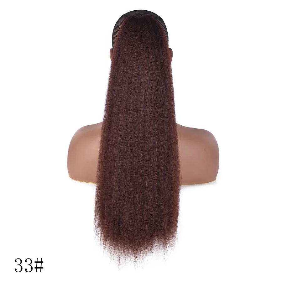 Длинные кудрявые прямые волосы Клип ins 22 дюймов синтетический хвостик термостойкие натуральные волосы афро конский хвост для наращивания с расчески - Цвет: 33