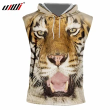 UJWI для мужчин Свирепый тигр узор 3D печатных желтый животных Пара Одежда Спортивные негабаритных человек с капюшоном майка 6XL
