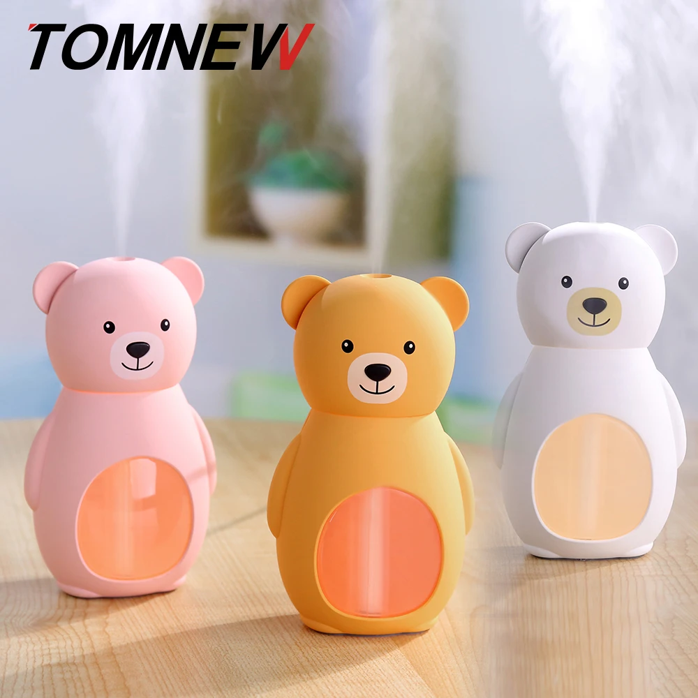 

TOMNEW USB Mini Cool Mist Humidifier 160ML Portable Ultrasonic Cute Bear Air Diffuser with LED Night Light for Home Office Car
