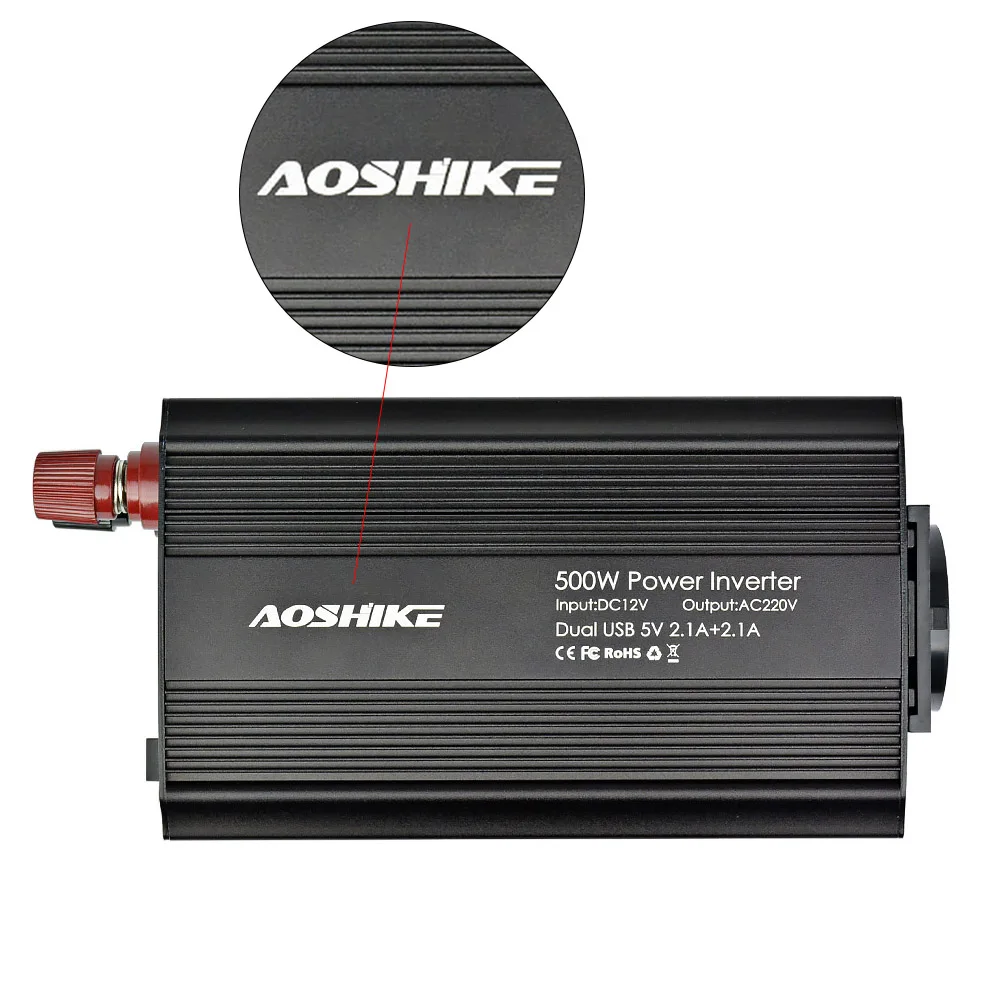 AOSHIKE Dual USB 4.2A inversor 12v 220v 300W 500W UE inversor de corriente de coche 12V a 220V tran