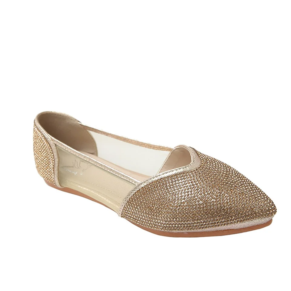 

Summer women's flat shoes shiny rhinestones decorative comfortable breathable mesh yarn pointed casual shoes women