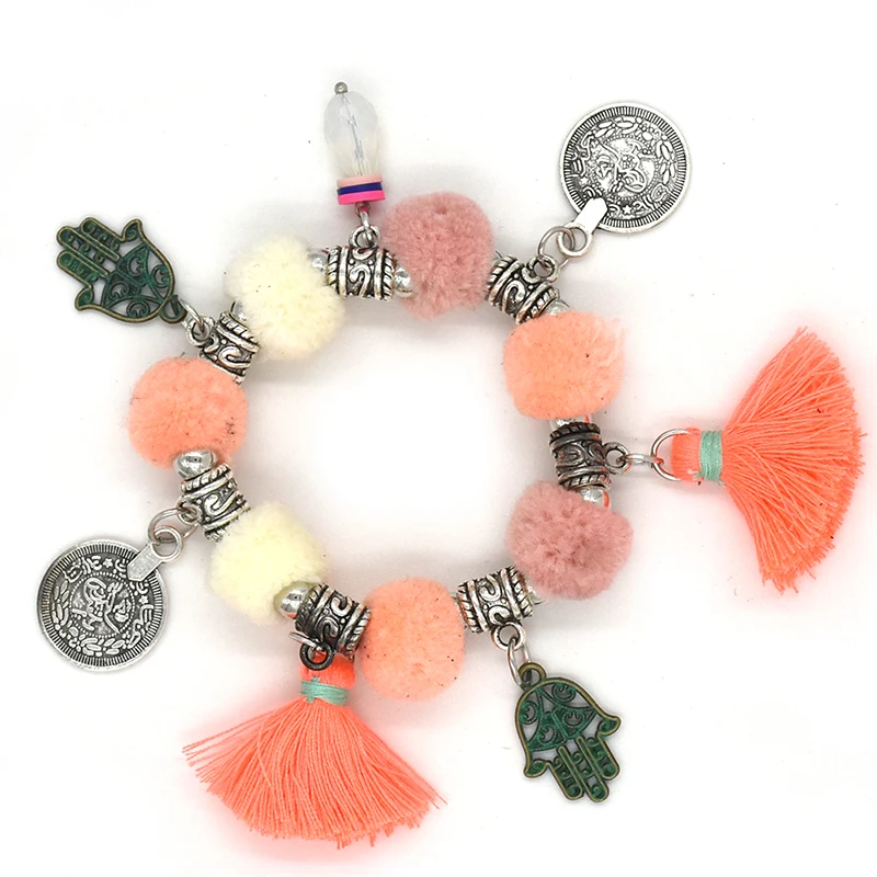 Bohemia Sea Beach Friendship Bracelet Boho Tassel Charm Bracelet Beads Beaded Bangle Hamsa Hands Ball Charm Bracelets