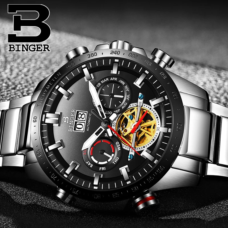 

Luxury Men Switzerland Brand Tourbillon Watches Self-winding Mechanical Full Steel Wrist watch Workable Sub Dial Calendar Watch