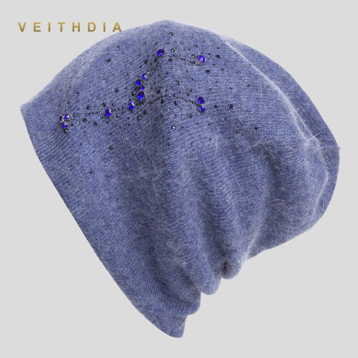 VEITHDIA, женские шапки, женские кашемировые, повседневные, Осень-зима, брендовые, новые, двухслойные, толстые, Кристальные, вязаные, для девочек, Skullies Beanies - Цвет: Синий