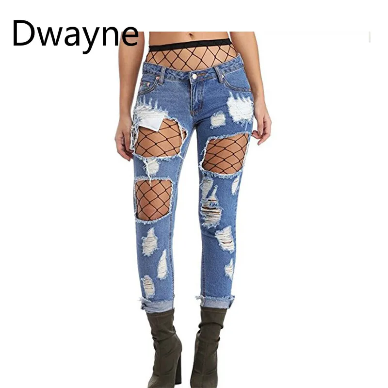 Dwayne 2017 Fashion Russian Women's Cowboy Cute Jeans Hole Ripped Jeans Women Pants Cool Mid