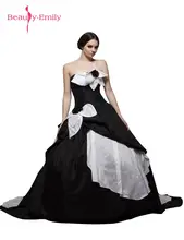 Beauty-Emily Black White Stain Wedding Party Dresses Strapless Zipper Ball Gown Sleeveless Wedding Dresses Bridal Dresses 2017