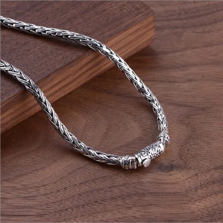 Цельное Серебро S925 серебро винтажное ремесло мужское тайское модное серебро плетение пеньковая веревка ожерелье