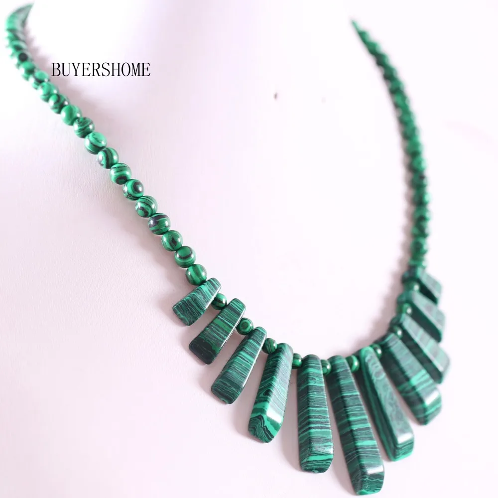 New Women/'s 13x18mm Vert Malachite Ovale Pierres Précieuses Perles Collier 18/"