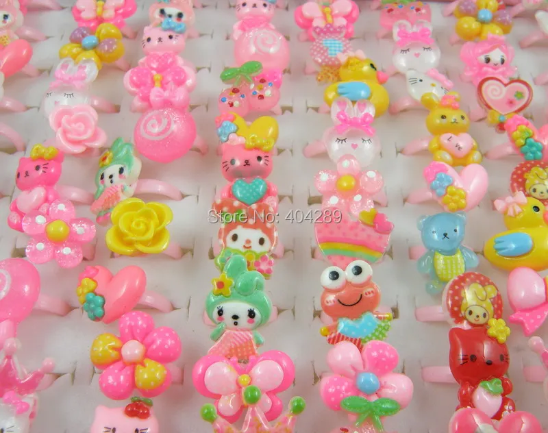 Hotsale 100pcs Children Cartoon Acrylic Resin rings Animals Flower Toy