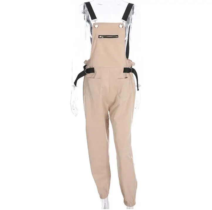 

New women's high waist fashion zipper multi-pocket strap jumpsuit