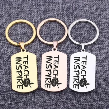 

Keychains Teach Inspire Love Piece Dog Tag New Style 2019 Creative Teacher`s Day Present Key ring Pendant Accessories porte clef
