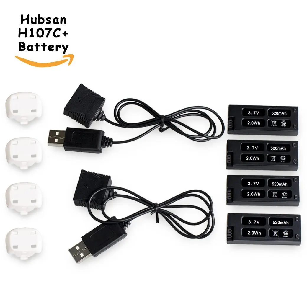 EBOYU (TM) 4 шт. 520 мАч литий полимерный аккумулятор + 2 кабель Chager для Hubsan X4 Cam Plus H107C 04