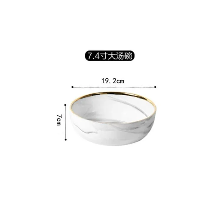 19.2cm Soup bowl Золотой мраморный набор тарелок, керамическая кухонная тарелка, набор посуды, блюда для еды, рисовый салат, лапша, миска, суп, кухонный инструмент для приготовления пищи, 1 шт - Цвет: 19.2cm Soup bowl