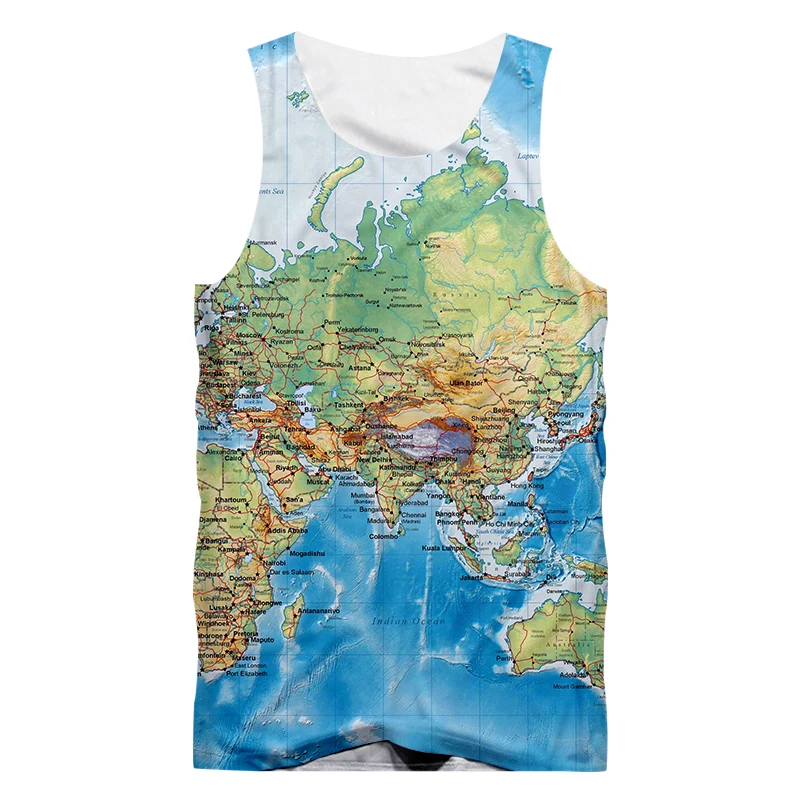 

3D Tanks 2018 Summer Tops Men 3d Digital Print World Map Tank Top Hombre Hip Hop Sleeveless Shirts Man Brand Singlets 5XL