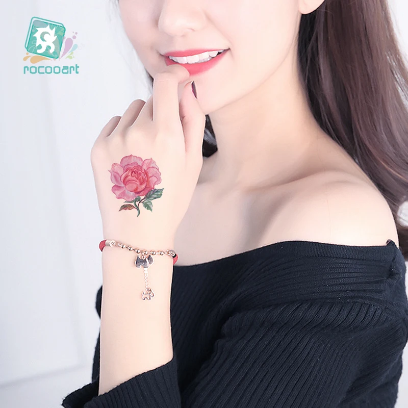 Rocooart Colorful Flowers Tattoo Stickers Petal Leaf Fake Tattoo Body Art Temporary Tattoo For Women Waterproof Tatouage Female