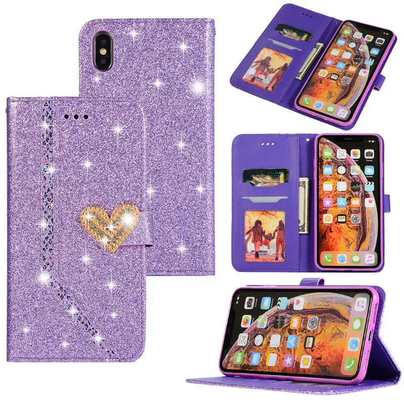 

Wallet Leather Flip Case Cover for iPhone 5 6 6s 7 8 Plus X xs Max Case Bling Glitter Wallet Cover For XR Case Phone Coque