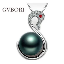Роскошные GVBORI из белого золота 18 карат натуральное таитянское подвеска в виде Черной жемчужины Лебедь Diamond& подвеска с рубином для Для женщин подарок любимым круглый