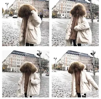 

Real Fur Coat Natural Raccoon Fur Collar 2019 Autumn Winter White Duck Down Jacket Korean Loose Womens Puffer Coat Outwear