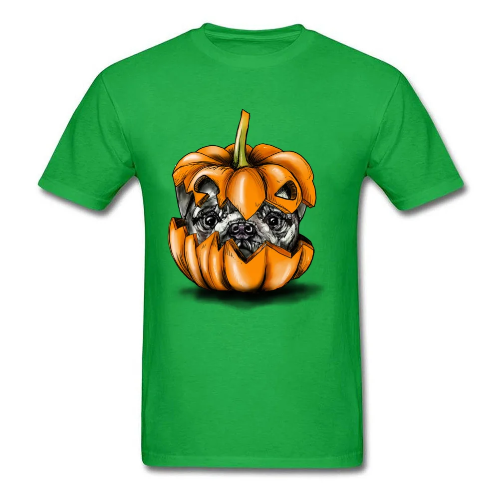 Halloween Pumpkin Pug Casual T Shirt for Students 100% Cotton Fabric Fall Round Collar Tshirts Classic Tops Shirts New Arrival Halloween Pumpkin Pug green