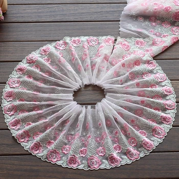 

Free shipping 2yards/lot 7.49Inches Wide Embroidered Tulle Lace trim mesh lace trim~Pink + green~lovely~High Quality