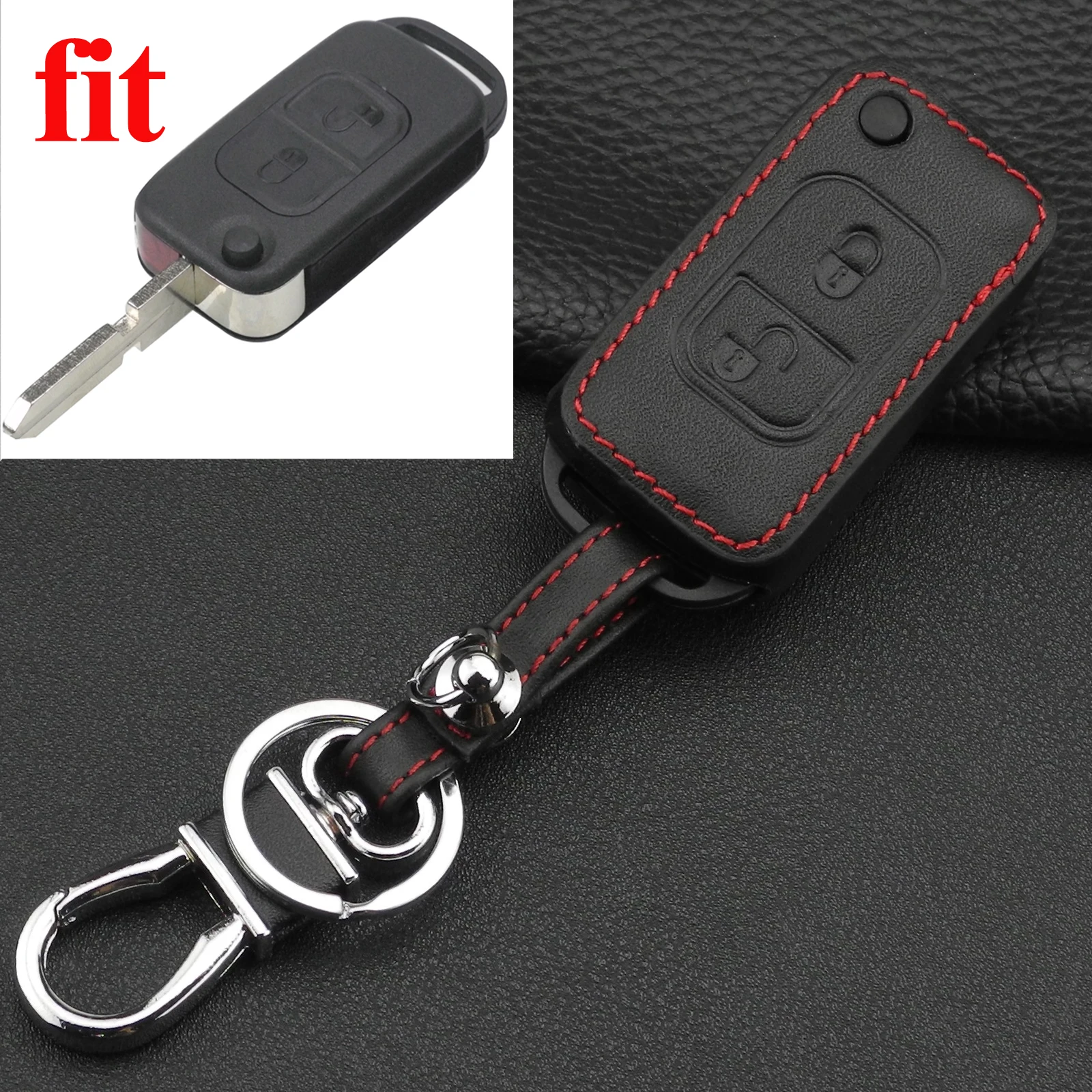

2 Buttons Leather Key Cover Case for Mercedes Benz A C E S SLK E113 W FOB Folding Flip Key Case