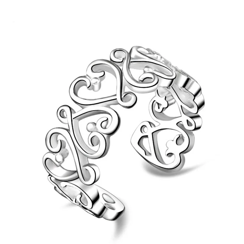 

Lovers Best Ring Gifts 925 Stamp Silver Wedding Band Ring Anillos Korean Style Heart Opening Adjustable Bague Popular Jewelry