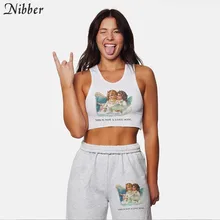 Nibber милый Ангел печати белый кроп-Топ летняя футболка Женские camis модные Базовые Футболки без рукавов Женские повседневные топы на бретелях