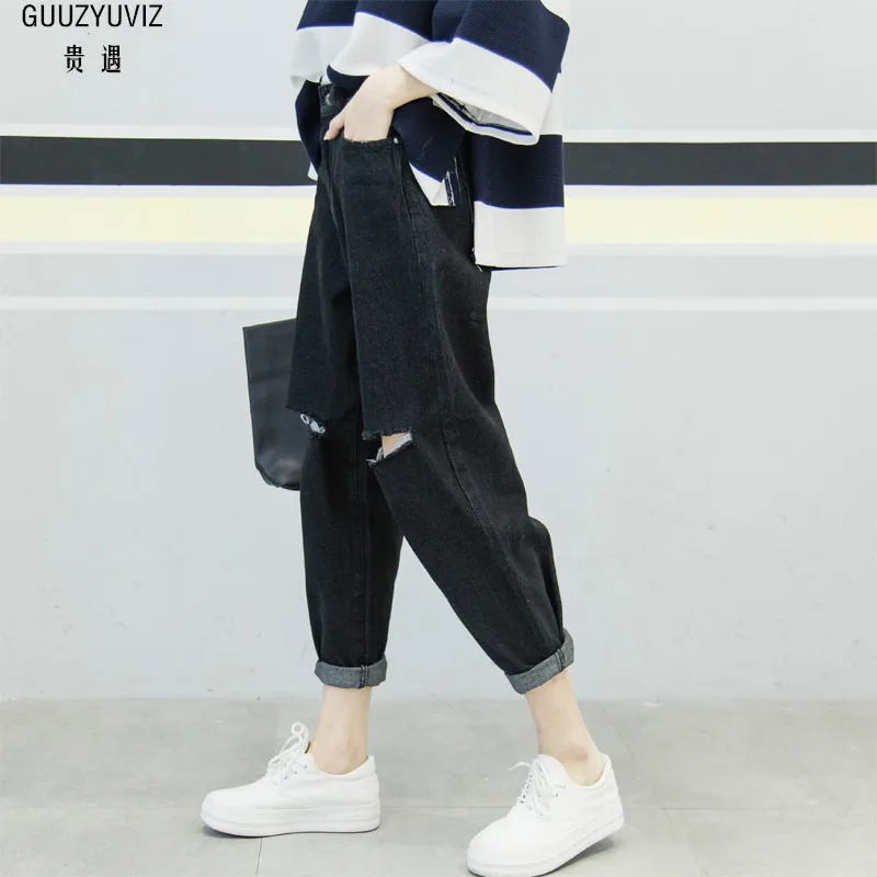 

GUUZYUVIZ Casual Jeans Woman 2019 Spring High Waist Harem Jeans Women Plus Size Denim Jeans Mujer Cotton Vintage Pants Femme