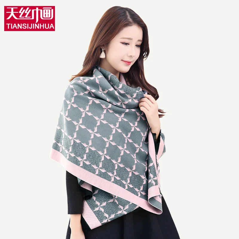 190 60cm Winter cashmere font b tartan b font plaid infinity scarf knitted brand blanket shawl