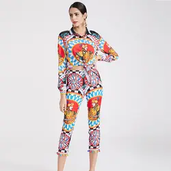 2019 весенние модные женские комплекты из 2 шт., высокое качество, красивые рубашки с длинными рукавами и отложным воротником + укороченные