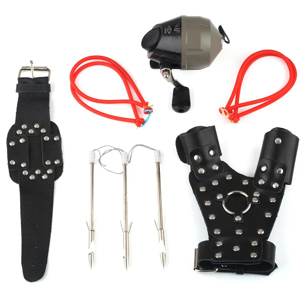 

Hunting Fishing Spincast Reel, Slingshot, Rubber band, Arrows, Protect Wristband
