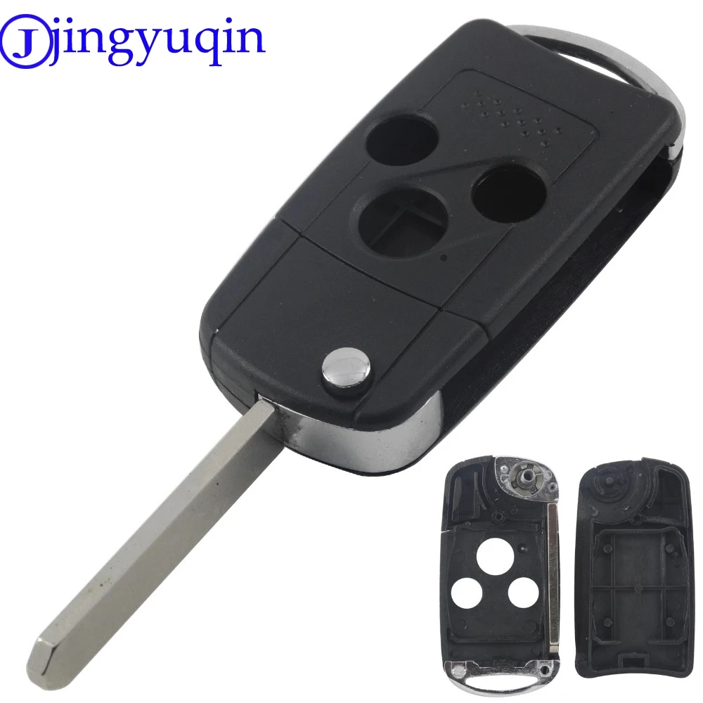 

jingyuqin 3 Buttons Modified Blade Folding Car Key Shell Flip Remote Car Key Case For Honda Accord Fit Car Key Cover With Logo