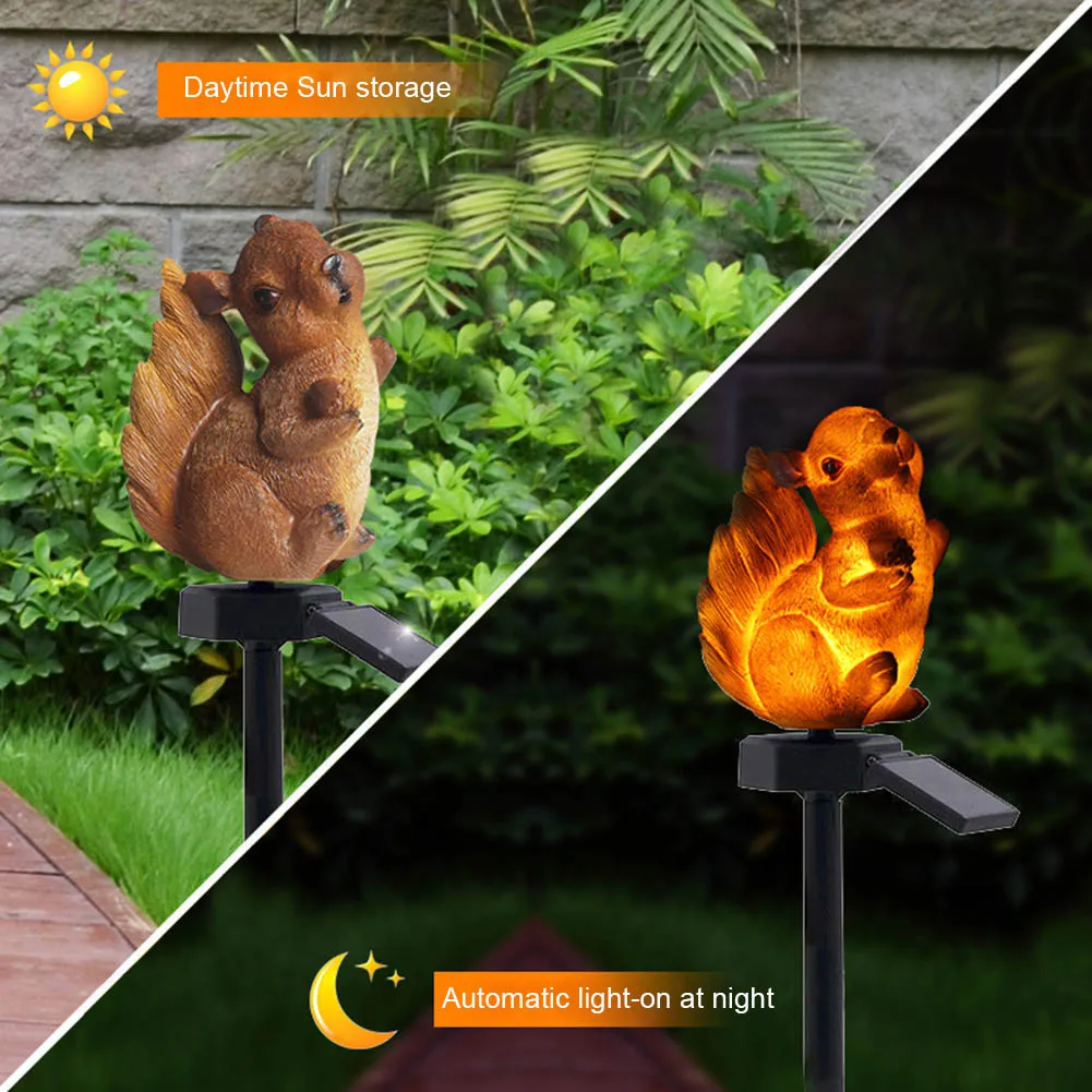 Solar Lawn Light Squirrel Shape Resin Lamp Outdoor Waterproof Landscape Garden Decor CLH@8