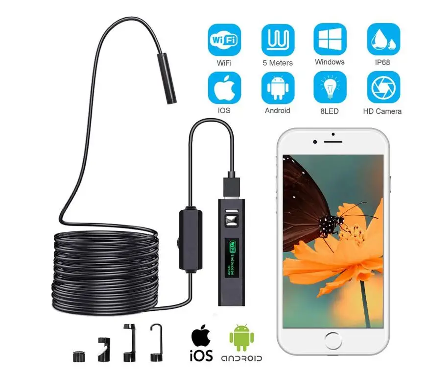 

WiFi Inspection Camera Waterproof Wireless Endoscope Semi-rigid 720P HD Snake Soft Wire Borescope For Samsung, iPhone, IOS, PC
