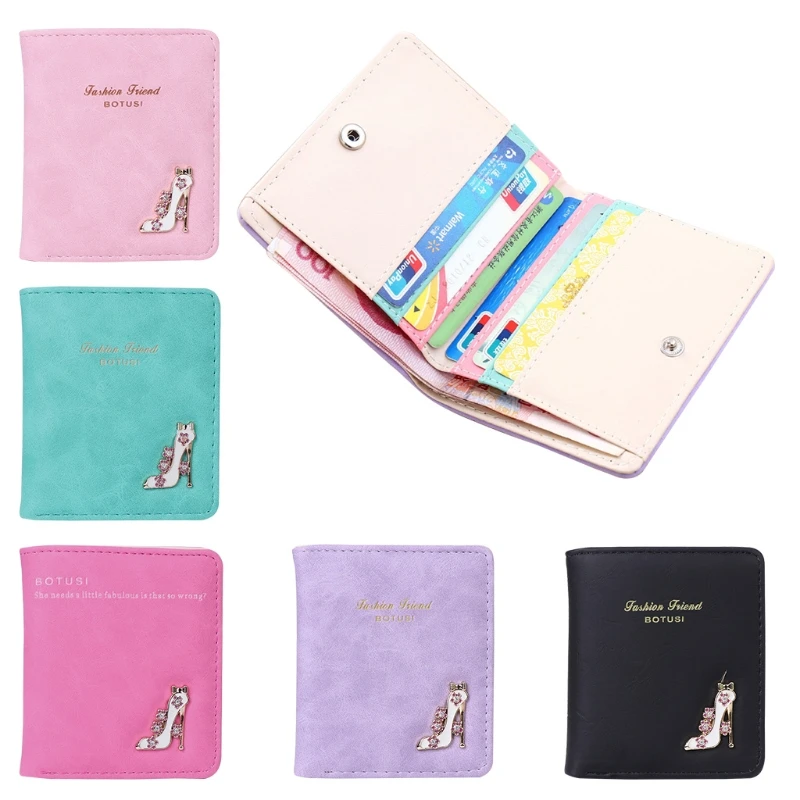 

THINKTHENDO Women Faux Leather Money Wallet Coin Purse Card Holder Wallets High Heels Cartoon Lady Short
