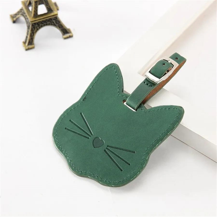 Personalized Lovely Cat Leather Suitcase Luggage Tag Label Bag Pendant Handbag Travel Accessories Name ID Address Tags LT12A 3