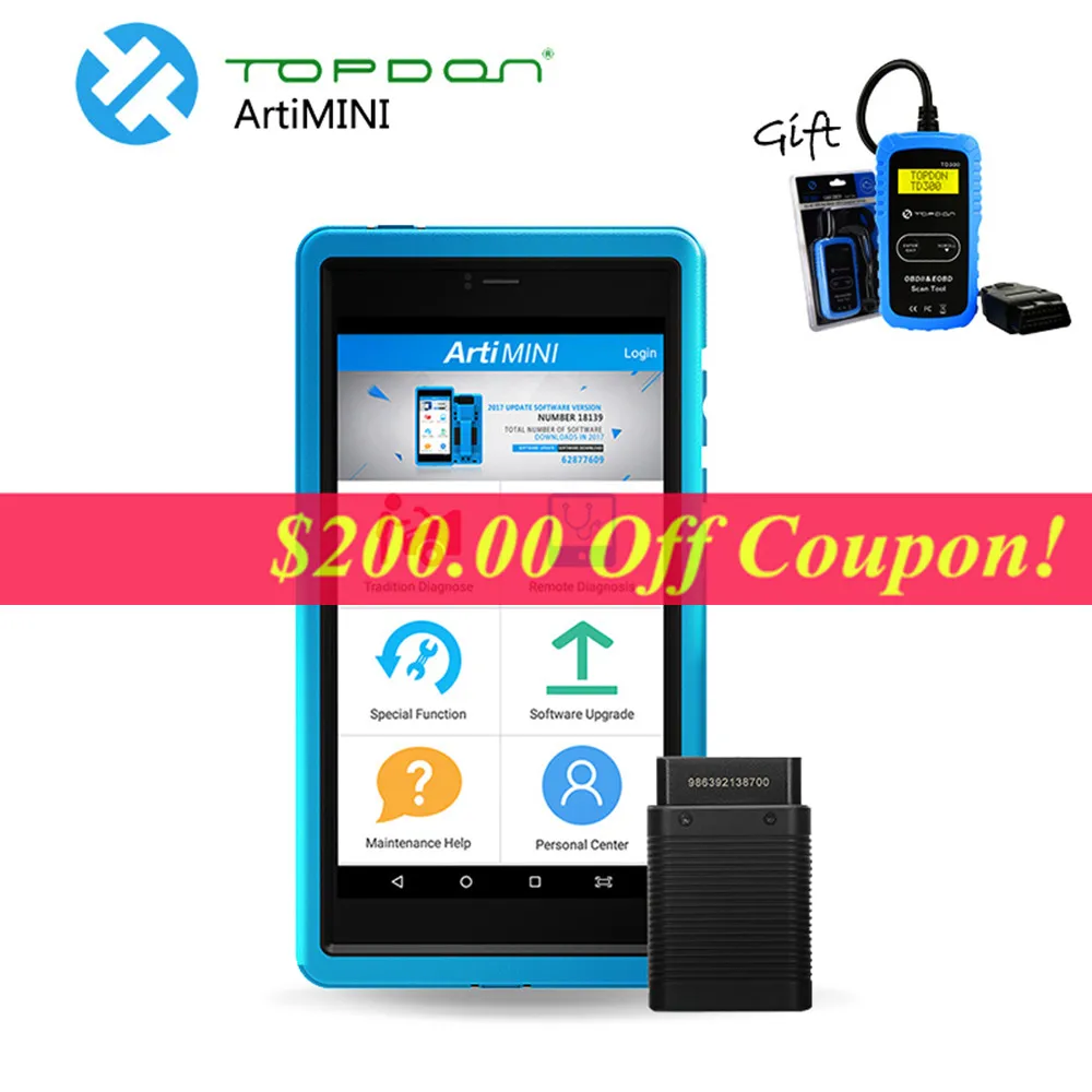 

TOPDON ArtiMini Auto Car Diagnostic TooL Mini All-System OBD 2 Scanner Full Sepcial Functions Blutooth WiFi pk X431 Pro NEW 2018